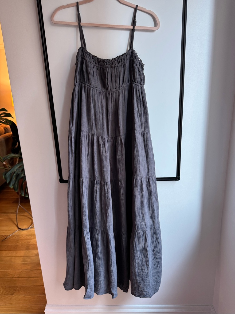 Zara Charcoal Grey Tiered Maxi Dress with Spaghetti Straps